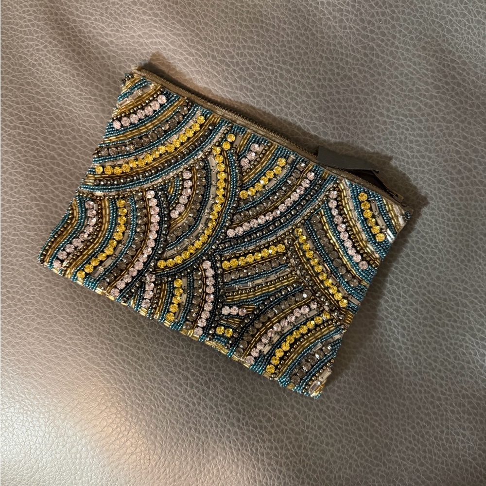 Anthropologie sea fan Beaded Clutch in Blue, Gold, and Purple - Picture 3 of 6